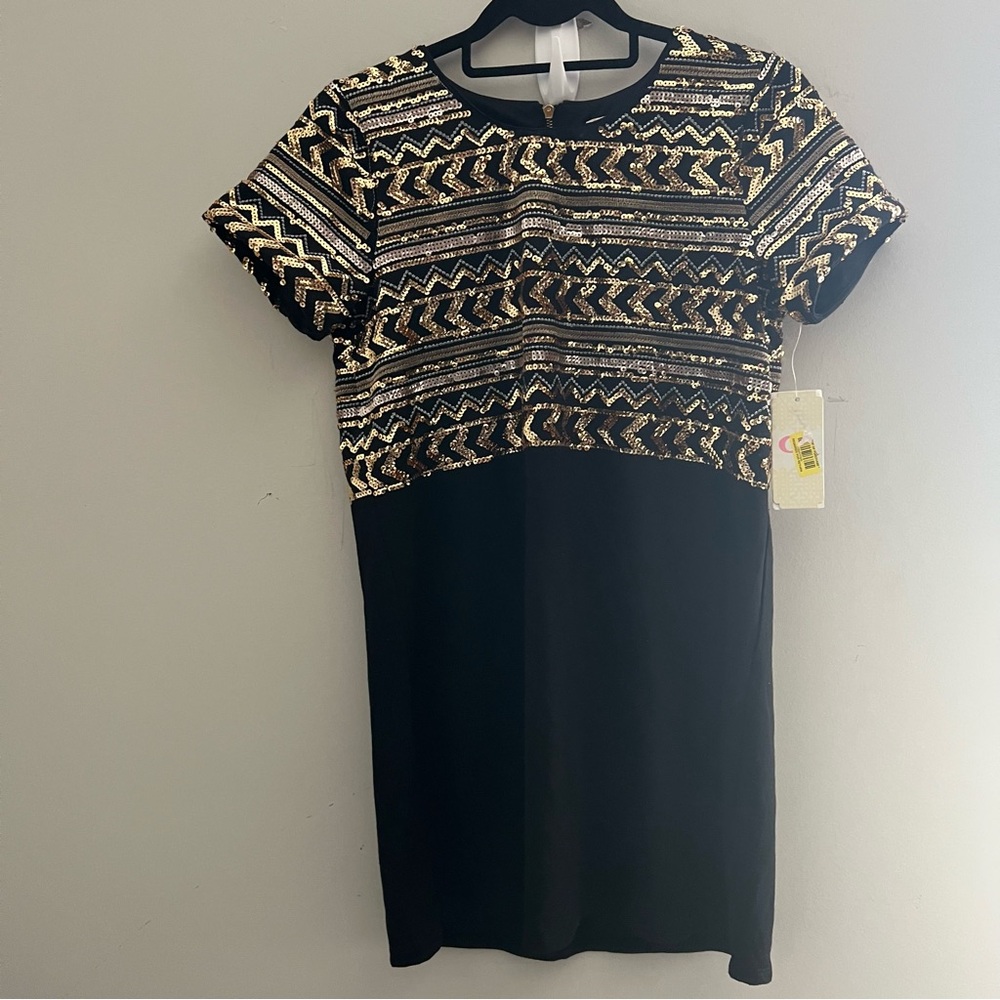 GB Girls Black and Gold Patterned Dress